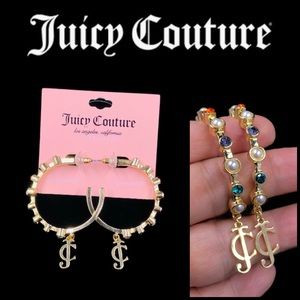 Juicy Couture 31mm GT Multi Colored Crystal C Hoop Logo Charm Earrings
